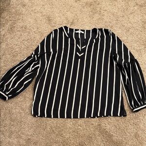 LOFT Black and White Striped Blouse
